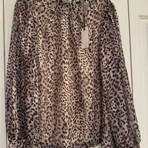 Cotton Bleu Taupe Leopard Print Blouse
